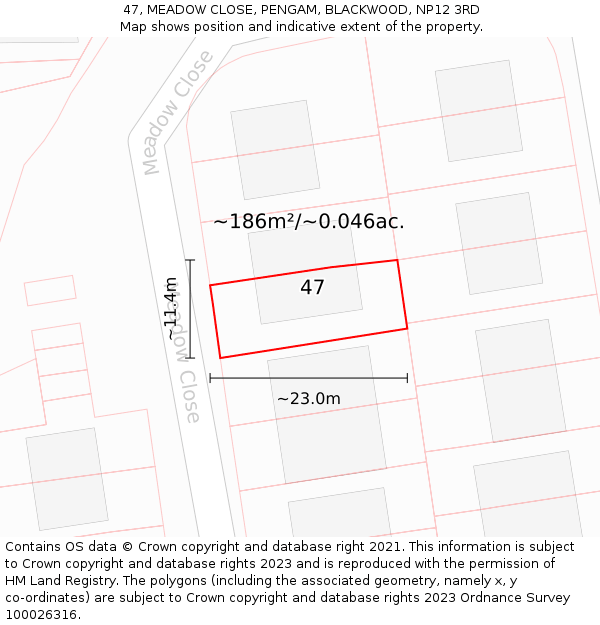 47, MEADOW CLOSE, PENGAM, BLACKWOOD, NP12 3RD: Plot and title map