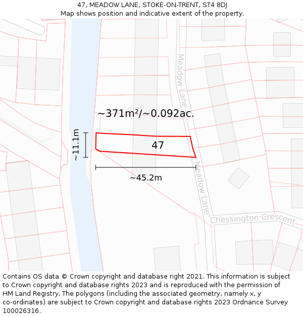 47, MEADOW LANE, STOKE-ON-TRENT, ST4 8DJ: Plot and title map