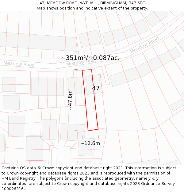 47, MEADOW ROAD, WYTHALL, BIRMINGHAM, B47 6EG: Plot and title map