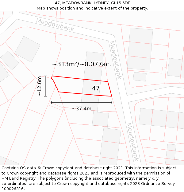 47, MEADOWBANK, LYDNEY, GL15 5DF: Plot and title map
