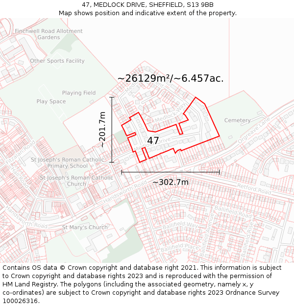 47, MEDLOCK DRIVE, SHEFFIELD, S13 9BB: Plot and title map