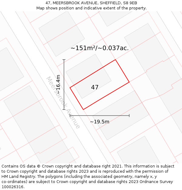 47, MEERSBROOK AVENUE, SHEFFIELD, S8 9EB: Plot and title map