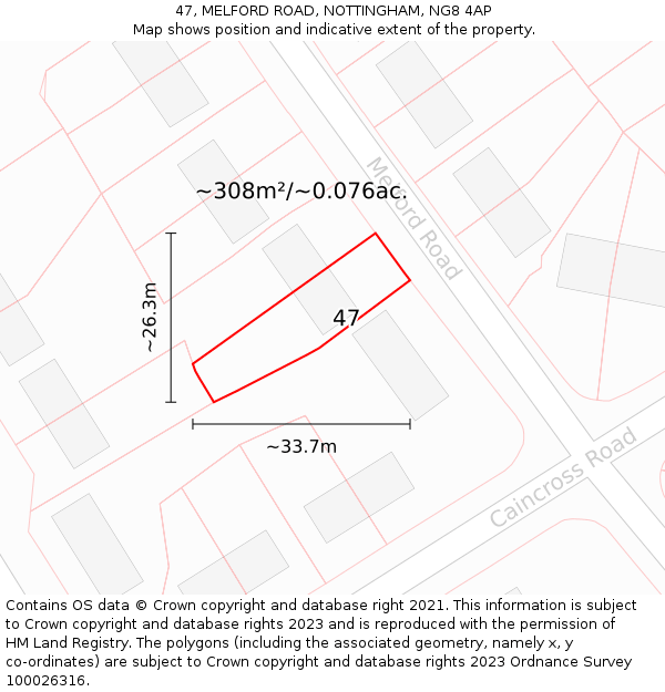 47, MELFORD ROAD, NOTTINGHAM, NG8 4AP: Plot and title map