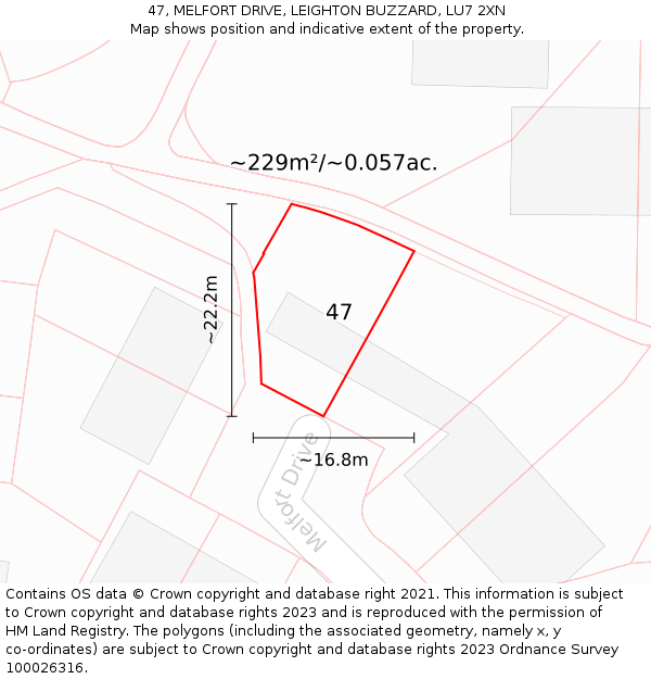 47, MELFORT DRIVE, LEIGHTON BUZZARD, LU7 2XN: Plot and title map