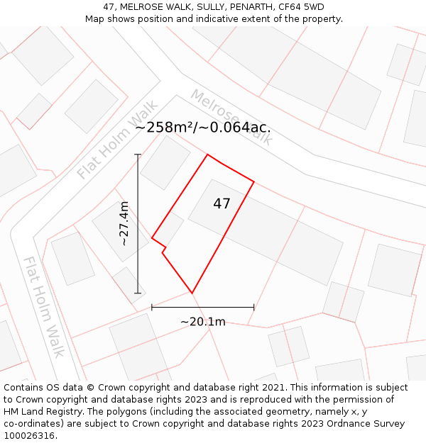 47, MELROSE WALK, SULLY, PENARTH, CF64 5WD: Plot and title map