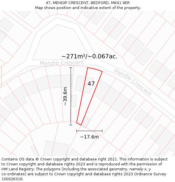 47, MENDIP CRESCENT, BEDFORD, MK41 9ER: Plot and title map