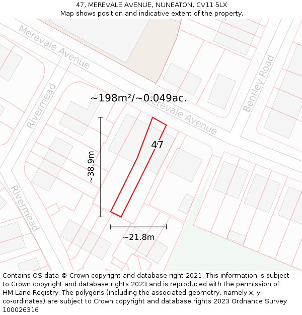 47, MEREVALE AVENUE, NUNEATON, CV11 5LX: Plot and title map