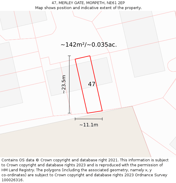 47, MERLEY GATE, MORPETH, NE61 2EP: Plot and title map