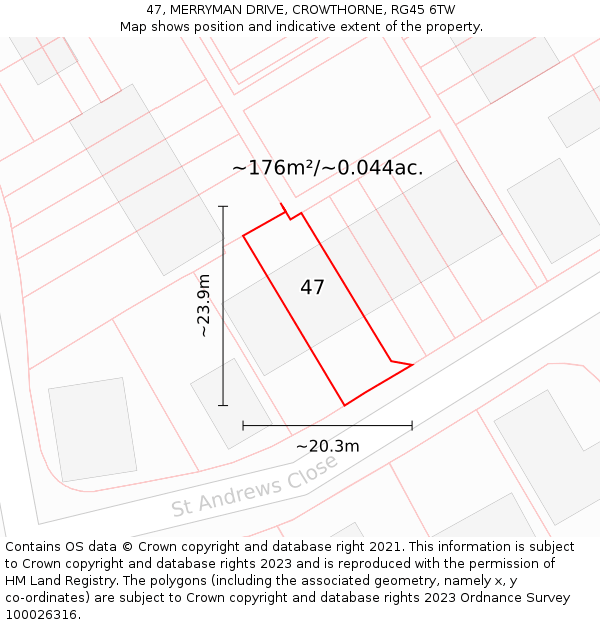 47, MERRYMAN DRIVE, CROWTHORNE, RG45 6TW: Plot and title map