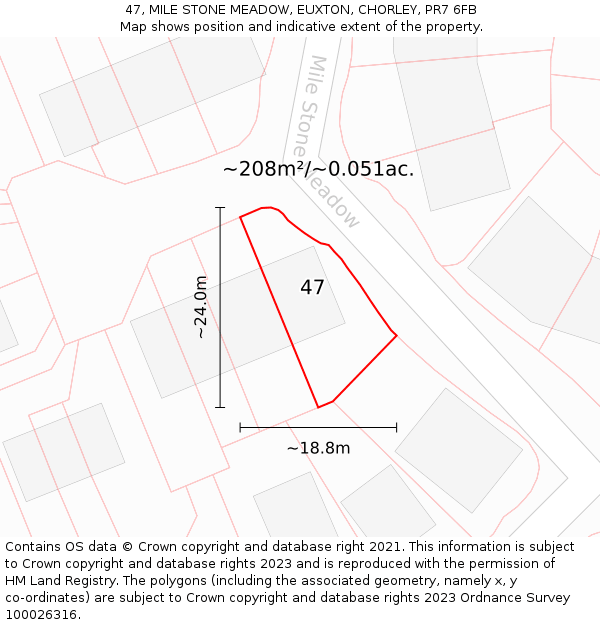 47, MILE STONE MEADOW, EUXTON, CHORLEY, PR7 6FB: Plot and title map