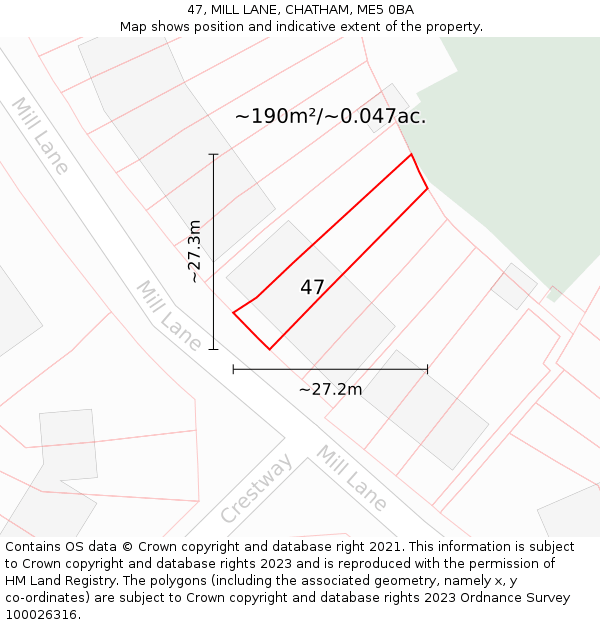 47, MILL LANE, CHATHAM, ME5 0BA: Plot and title map