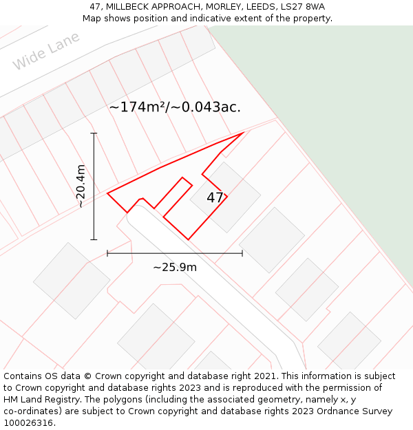 47, MILLBECK APPROACH, MORLEY, LEEDS, LS27 8WA: Plot and title map