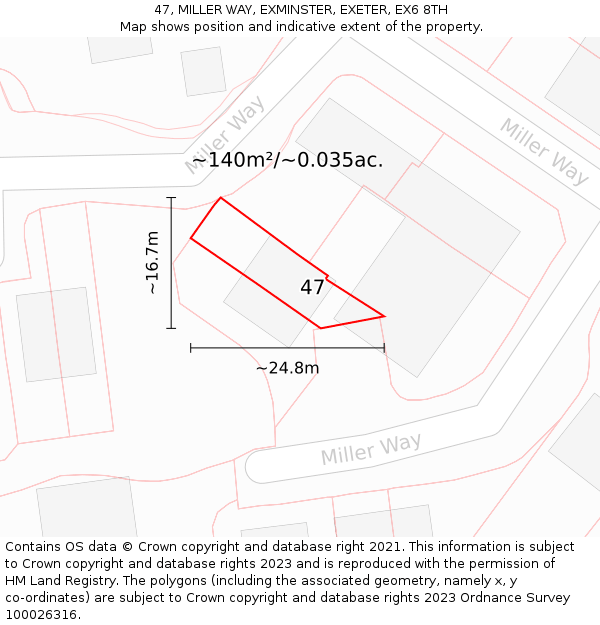 47, MILLER WAY, EXMINSTER, EXETER, EX6 8TH: Plot and title map