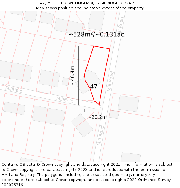 47, MILLFIELD, WILLINGHAM, CAMBRIDGE, CB24 5HD: Plot and title map