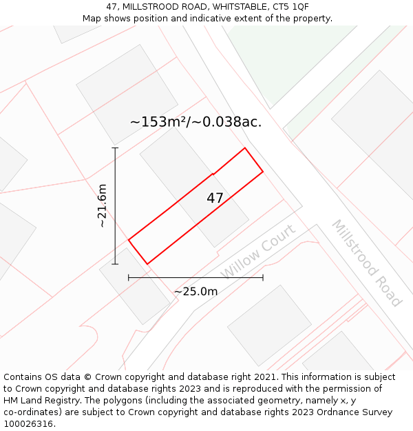 47, MILLSTROOD ROAD, WHITSTABLE, CT5 1QF: Plot and title map