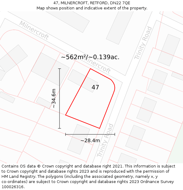 47, MILNERCROFT, RETFORD, DN22 7QE: Plot and title map