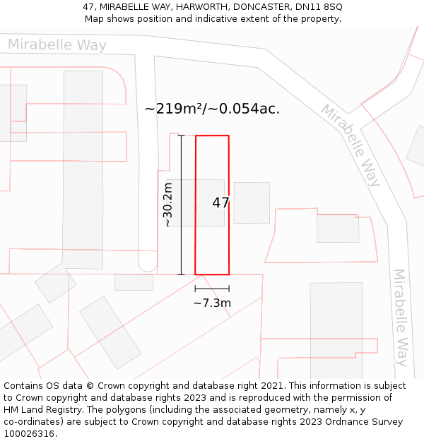 47, MIRABELLE WAY, HARWORTH, DONCASTER, DN11 8SQ: Plot and title map