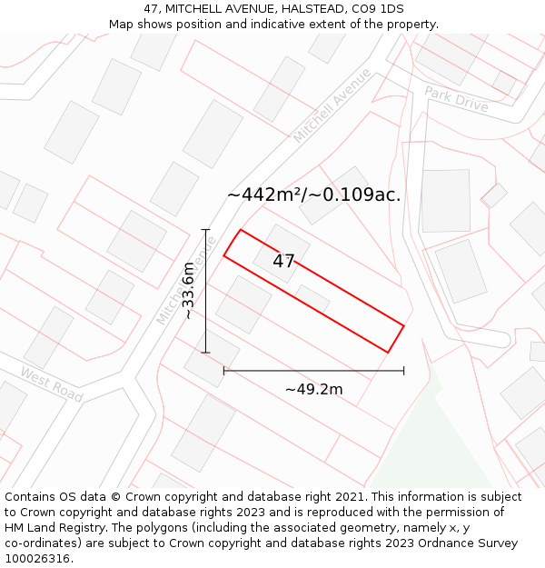 47, MITCHELL AVENUE, HALSTEAD, CO9 1DS: Plot and title map