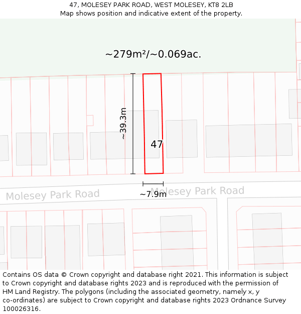 47, MOLESEY PARK ROAD, WEST MOLESEY, KT8 2LB: Plot and title map