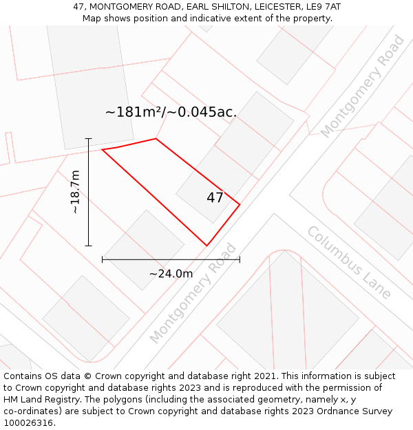 47, MONTGOMERY ROAD, EARL SHILTON, LEICESTER, LE9 7AT: Plot and title map