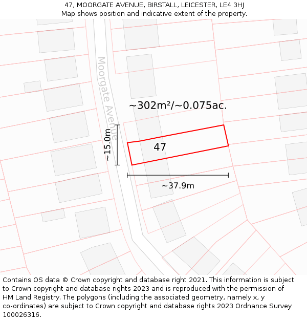 47, MOORGATE AVENUE, BIRSTALL, LEICESTER, LE4 3HJ: Plot and title map
