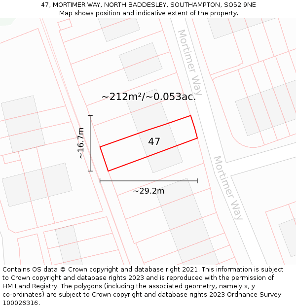 47, MORTIMER WAY, NORTH BADDESLEY, SOUTHAMPTON, SO52 9NE: Plot and title map