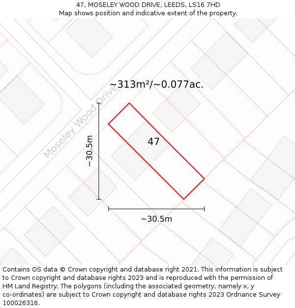 47, MOSELEY WOOD DRIVE, LEEDS, LS16 7HD: Plot and title map