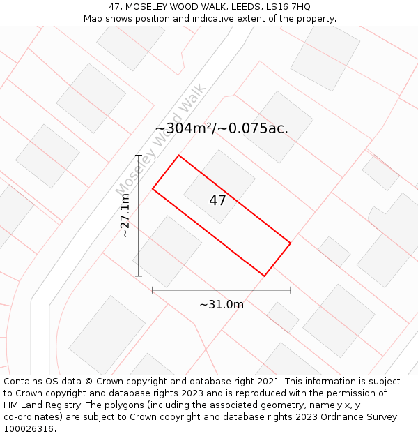 47, MOSELEY WOOD WALK, LEEDS, LS16 7HQ: Plot and title map