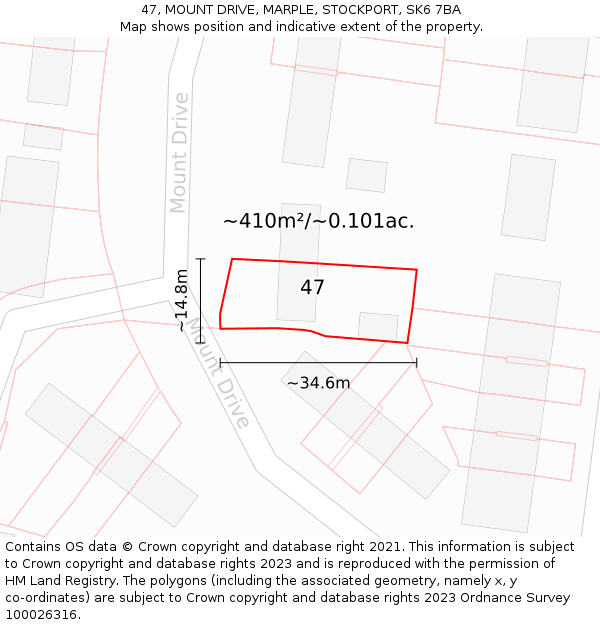 47, MOUNT DRIVE, MARPLE, STOCKPORT, SK6 7BA: Plot and title map