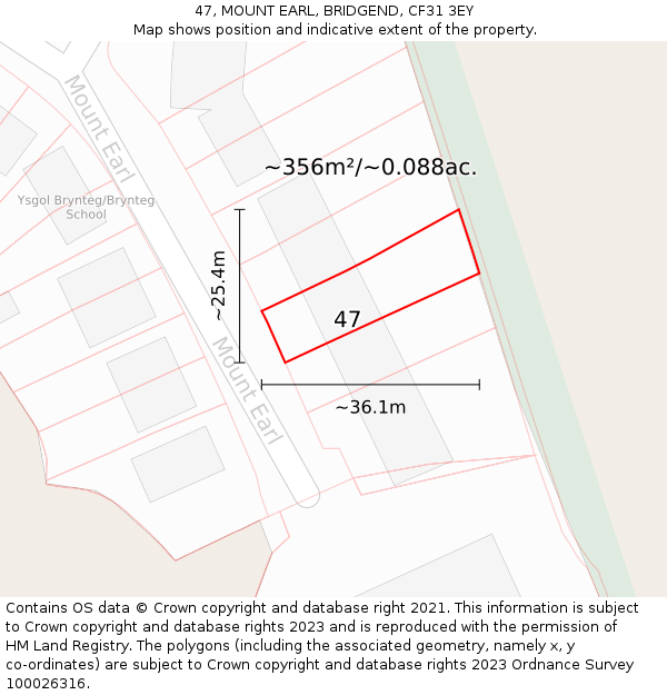 47, MOUNT EARL, BRIDGEND, CF31 3EY: Plot and title map
