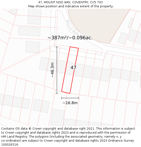 47, MOUNT NOD WAY, COVENTRY, CV5 7GY: Plot and title map