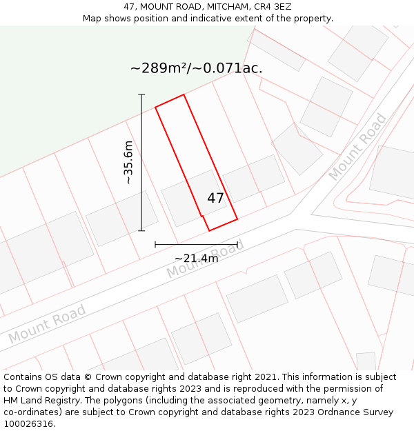 47, MOUNT ROAD, MITCHAM, CR4 3EZ: Plot and title map