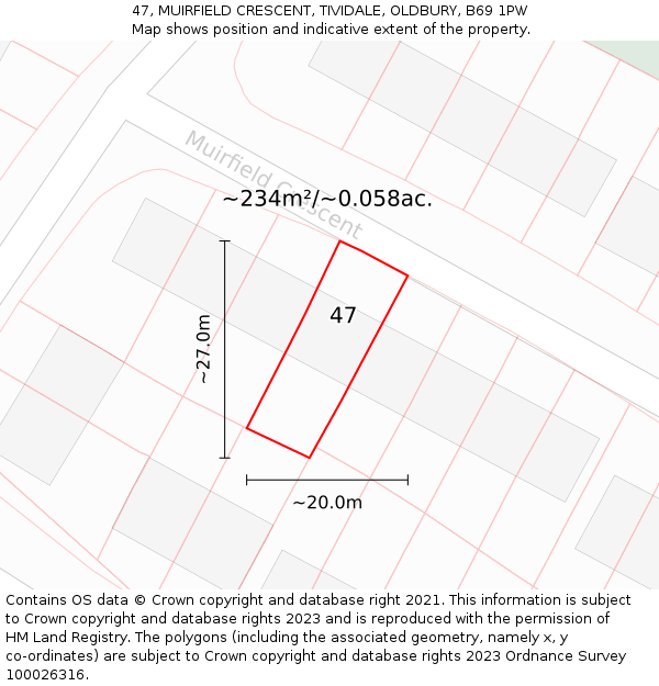 47, MUIRFIELD CRESCENT, TIVIDALE, OLDBURY, B69 1PW: Plot and title map