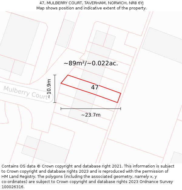 47, MULBERRY COURT, TAVERHAM, NORWICH, NR8 6YJ: Plot and title map