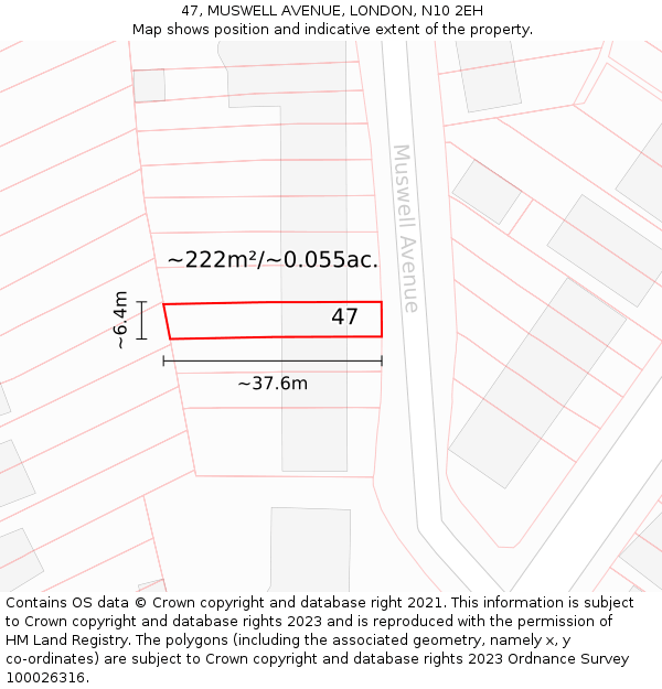 47, MUSWELL AVENUE, LONDON, N10 2EH: Plot and title map