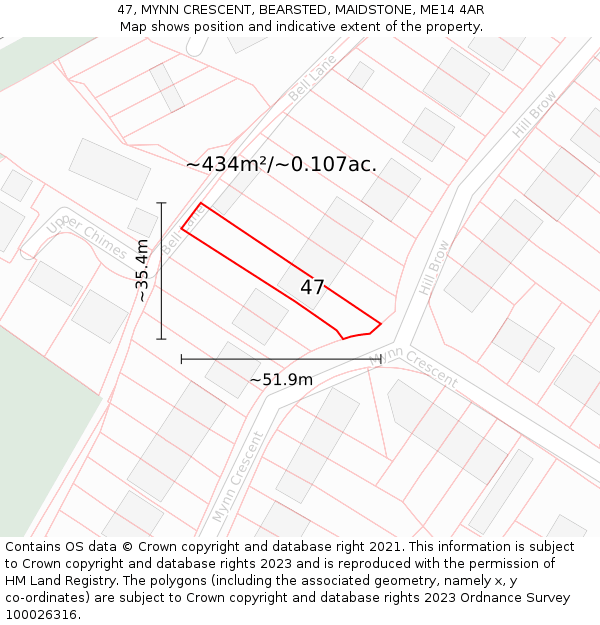 47, MYNN CRESCENT, BEARSTED, MAIDSTONE, ME14 4AR: Plot and title map