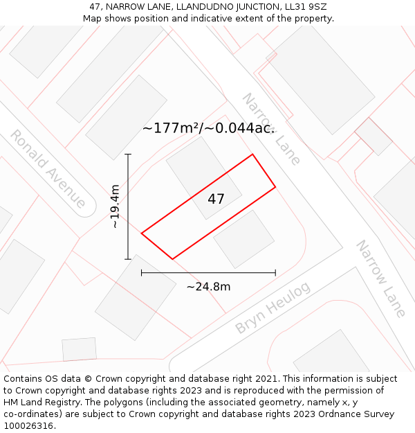 47, NARROW LANE, LLANDUDNO JUNCTION, LL31 9SZ: Plot and title map