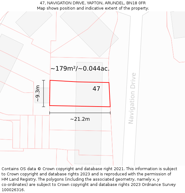 47, NAVIGATION DRIVE, YAPTON, ARUNDEL, BN18 0FR: Plot and title map