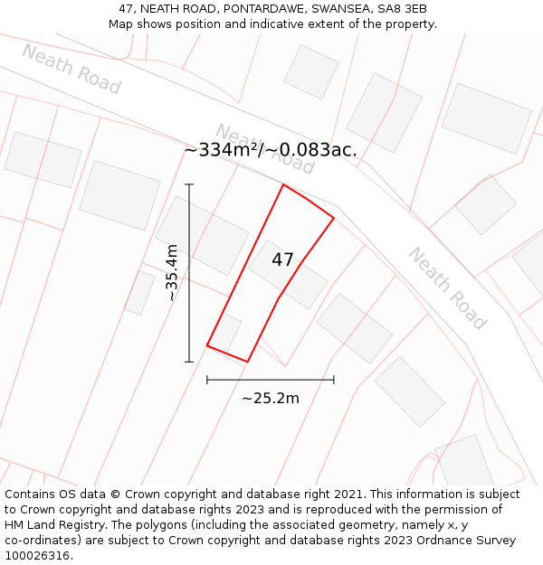 47, NEATH ROAD, PONTARDAWE, SWANSEA, SA8 3EB: Plot and title map
