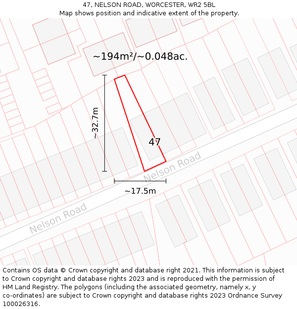 47, NELSON ROAD, WORCESTER, WR2 5BL: Plot and title map