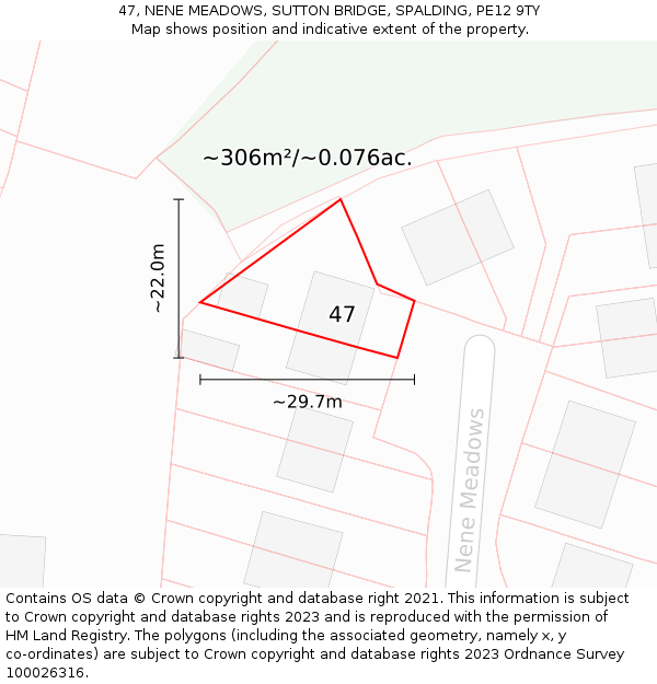 47, NENE MEADOWS, SUTTON BRIDGE, SPALDING, PE12 9TY: Plot and title map