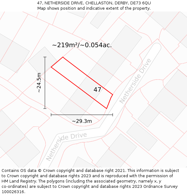 47, NETHERSIDE DRIVE, CHELLASTON, DERBY, DE73 6QU: Plot and title map
