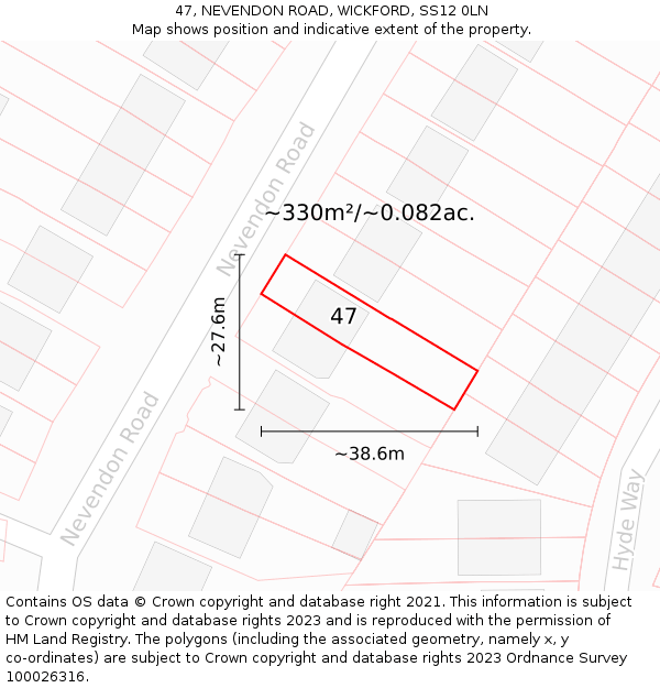 47, NEVENDON ROAD, WICKFORD, SS12 0LN: Plot and title map
