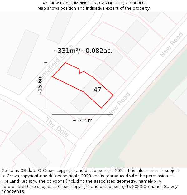 47, NEW ROAD, IMPINGTON, CAMBRIDGE, CB24 9LU: Plot and title map