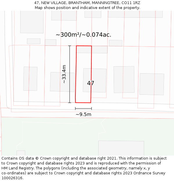 47, NEW VILLAGE, BRANTHAM, MANNINGTREE, CO11 1RZ: Plot and title map