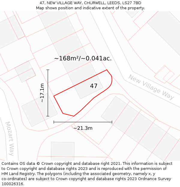 47, NEW VILLAGE WAY, CHURWELL, LEEDS, LS27 7BD: Plot and title map