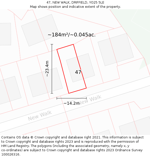 47, NEW WALK, DRIFFIELD, YO25 5LE: Plot and title map