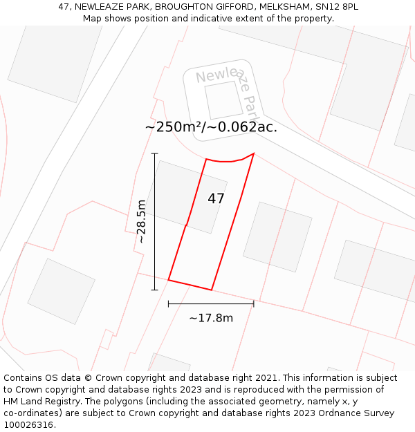 47, NEWLEAZE PARK, BROUGHTON GIFFORD, MELKSHAM, SN12 8PL: Plot and title map
