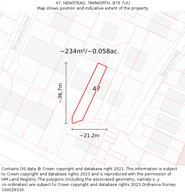 47, NEWSTEAD, TAMWORTH, B79 7UU: Plot and title map