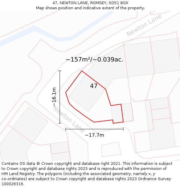 47, NEWTON LANE, ROMSEY, SO51 8GX: Plot and title map